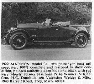 1922 Marmon Model 34 Classified Ad