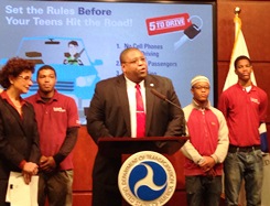 NHTSA Administrator Strickland announcing '5 to Drive' teen driving safety campaign 