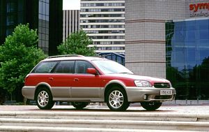 1998 Subaru Outback in red and gold