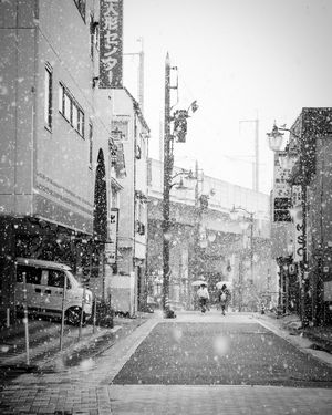 Snowy Street in Ueda, Japan