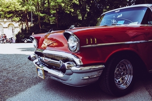 Red 1957 Chevrolet Bel Air grille