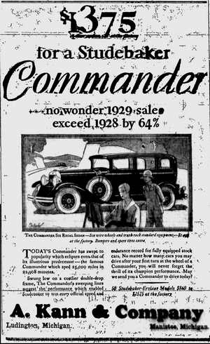 A. Kann & Company 1929 Studebaker Commander Ad