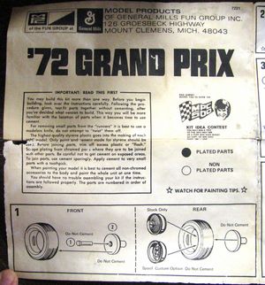 MPC '72 Pontiac Grand Prix Model Kit Instructions