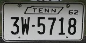 Tennessee 1962 License Plate