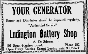 Ludington Battery Shop 1929 Ad