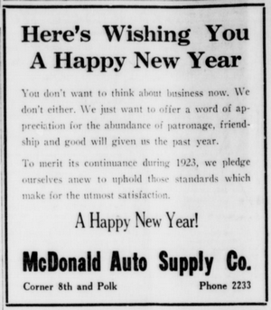 McDonald Auto Supply Advertisement
