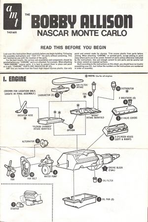 AMT 1972 Bobby Allison NASCAR Monte Carlo Instructions