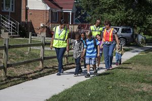 Kids Walking with Crossing Guards