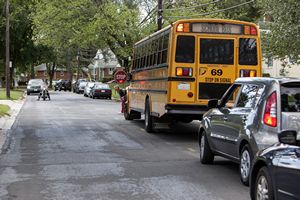 Crossing Street in front of School Bus