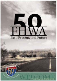 Image of the program cover for FHWA's 2006 Environmental Conference showing a highway going into the distance and the 50th anniversary FHWA logo