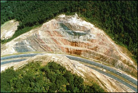 Photo of 810 feet of stratified exposed rock at the Interstate 69 pass at Sideling Hill in Maryland.  Photo courtesy of Maryland Geological Survey.