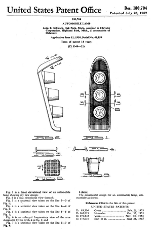 Chrysler taillight patent from 1957 - 180,704