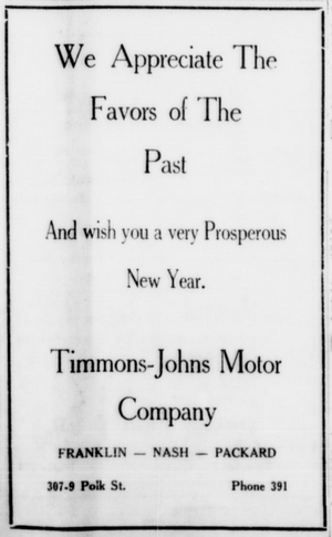 Timmons-Johns Motor Company Advertisement