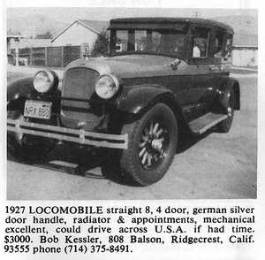 1927 Locomobile Straight 8 Classified Ad