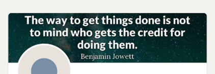 Pflugbeil’s LinkedIn profile background: "The way to get things done is not to mind who gets the credit for doing them."