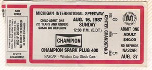 1987 NASCAR Champion Spark Plug 400 Ticket