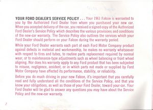 1961 Ford Falcon Owner's Manual Page 2: Your Ford Dealer's Service Policy