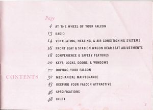 1961 Ford Falcon Owner's Manual Page 3: Contents