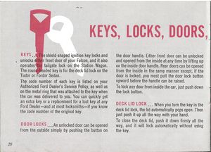 1961 Ford Falcon Owner's Manual Page 20: Keys, Locks, Doors & Windows