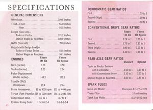 1961 Ford Falcon Owner's Manual Page 46: Specifications