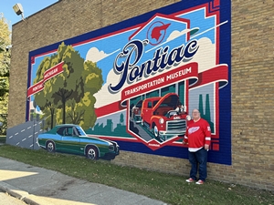 Bill Crittenden by the Pontiac Transportation Museum Mural