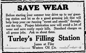 Turley's Filling Station 1929 Ad